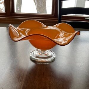 Teleflora hand blown orange glass bowl.